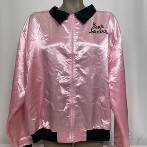 Grease Pink Ladies Satin Black Collar Full Zip Retro Bomber Jacket Women's 3XL